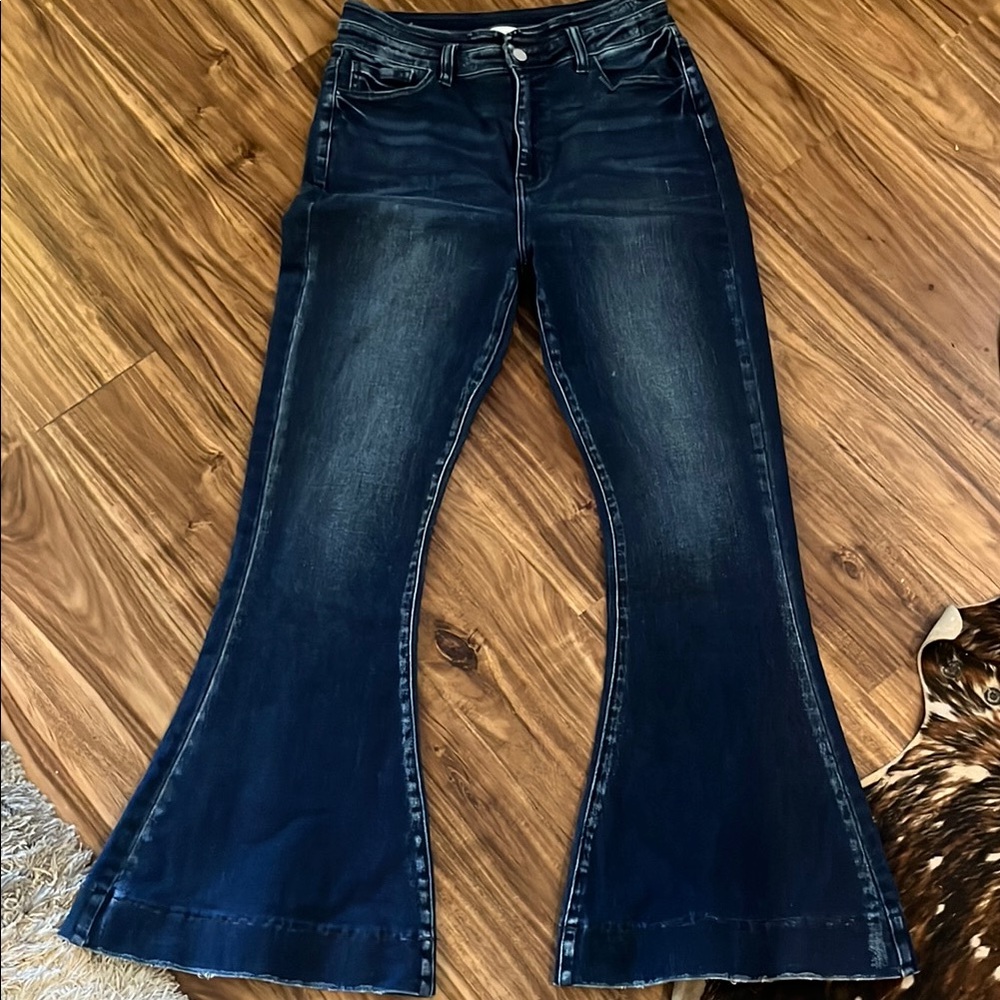 KanCan Blue Skye High Super Flare Wide Leg Jeans with Vintage Stretch-29
